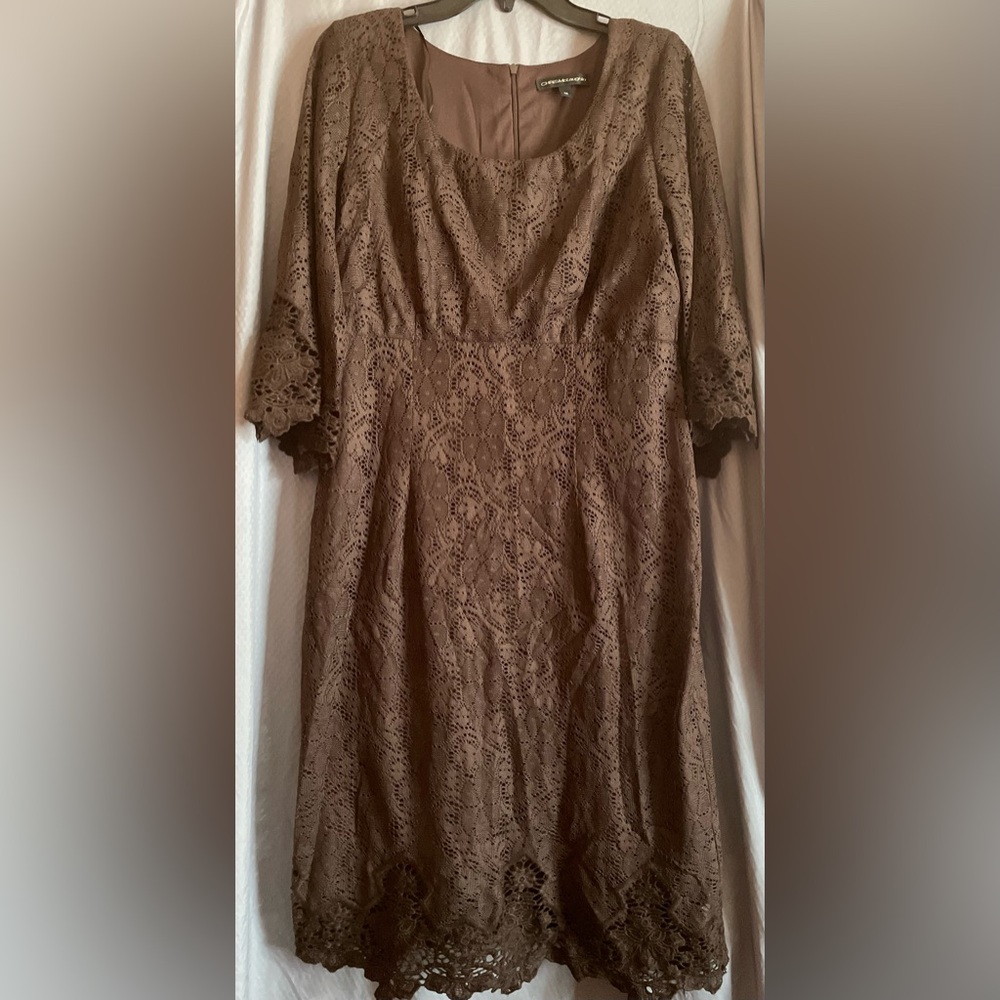 Chic Lace Long Sleeve Dress in Brown